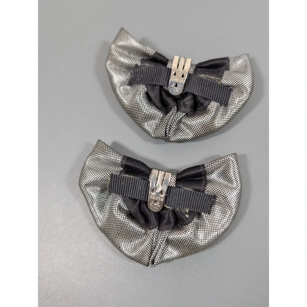Vintage‎ 80s 90s Retro Y2K Gray Black Metallic Ribbon Bow Shoe Clips